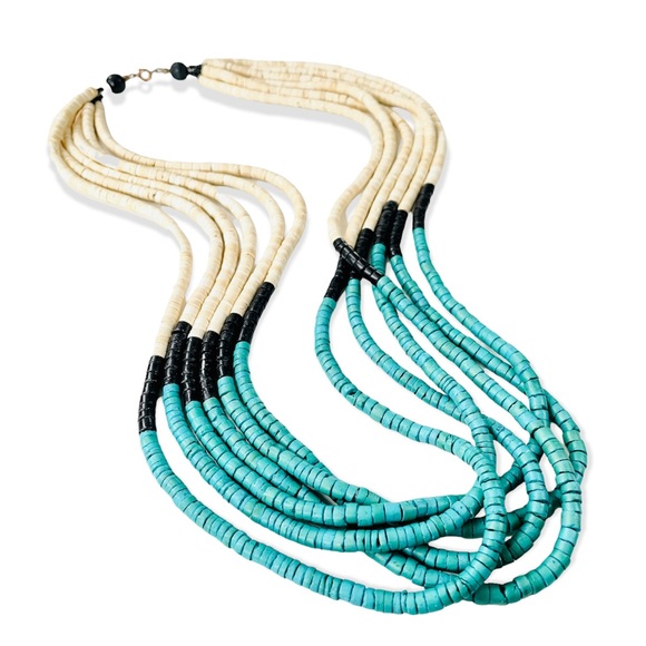 Vintage Jewelry - Vintage 1970s Muti Strand Multi-color Coconut Shell Beaded Necklace